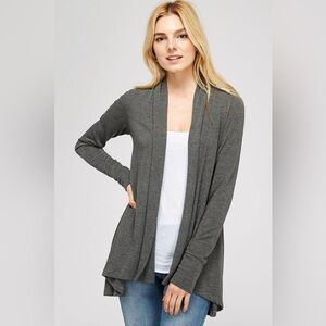 Bobeau PS high low jersey cardigan heather gray long sleeve